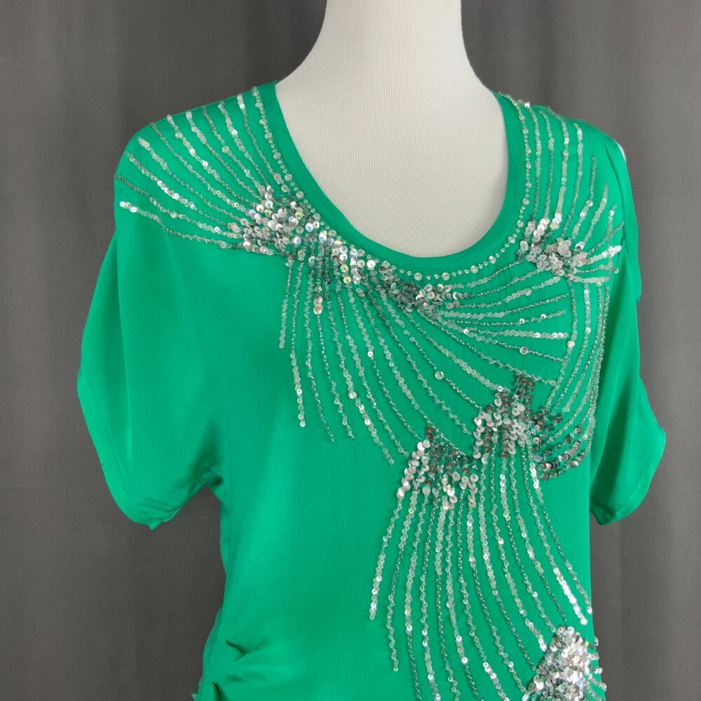 Antropologie YOANA BARASCHI 100% Silk Sequined Kelly Green Top Sz S